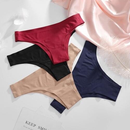 Seamless Underwear Womens Sexy Panties Ice Silk Thongs Solid Cotton Crotch Sports T-back Female Bikini Briefs