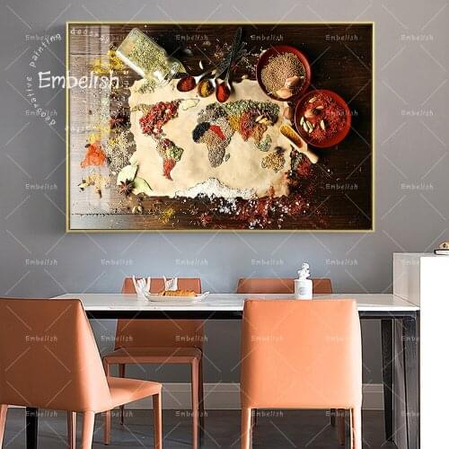 Embelish 1 Pieces Variou Herbs Pepper Grains Make Up Map Kitchen Home Decor Pictures For Living Room Restaurant Wall Art Posters