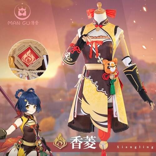 STOCK Genshin Impact Cospaly Xiangling Costumes Same Clothing For The Game Womens Cosplay Dress 2021 New