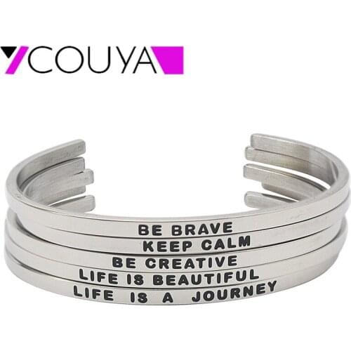 Inspirational Cuff Band Bracelets for Women Silver Color Bangles With Engraving Be Brave Factory Wholesale