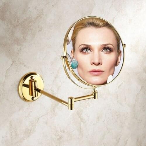Vidric Bath Mirrors 8" Round Wall Dual Makeup Mirror 3 X Magnifying Morrir Cosmetic Mirror Bathroom Mirror Brass Golden Mirror
