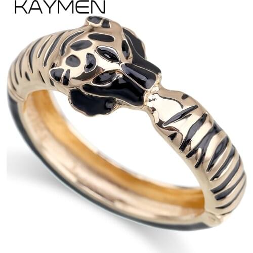 KAYMEN All Seasons Women and Girls Bracelet Cuff Bracelet for Party Wedding Gold Plated Animal Enamel Tiger Bracelet Jewelry