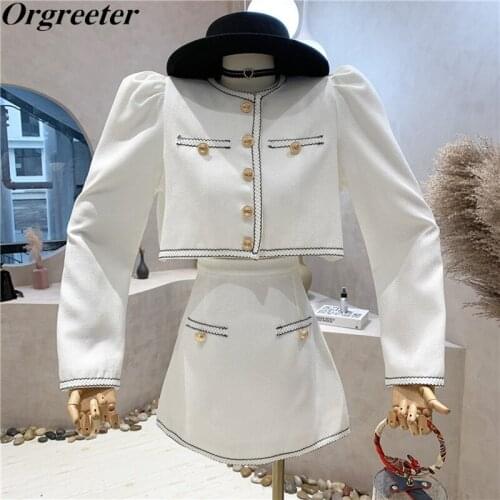 Small Fragrant Style Temperament Tweed Suit Female 2021 Autumn Fashion Single-breasted Short Jacket A-line Skirt Two Piece Sets