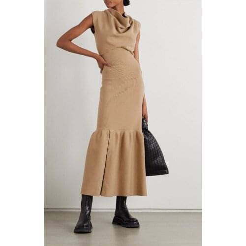 Elegant 11.25 High Quality Fashion Long Dresses Women Detachable Sleeve Wool Knitted Slim Trumpet Dress 2 Color