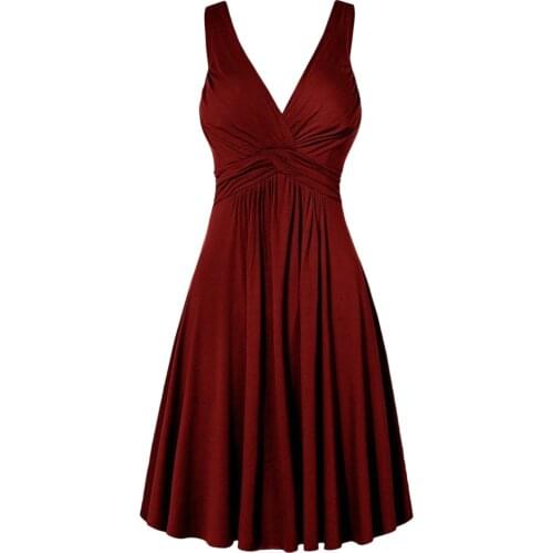 Womens Mini Plus Size Dress Women Sexy Straps Slim Fit Bodycon Party Dress V-neck Retro Sling Pleated Slim Flare Dresse