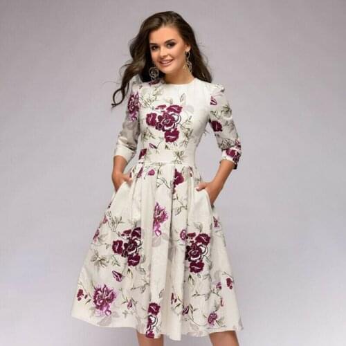 Winter Dress Woman Retro Floral Dresses Women Vintage Dresses Tunic 3/4 Sleeved Autumn Dress High Waist Bodycon Dresses 6Colors