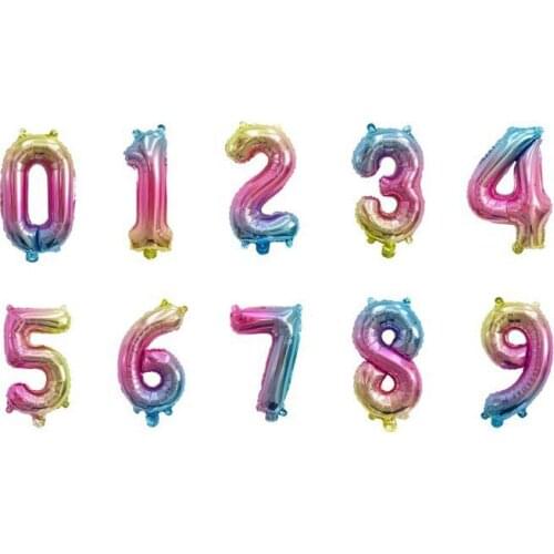 1 PCS Iridescent Rainbow Color 16 32 Inch Number Balloon Aluminium Foil Balloons Baby Shower Happy Birthday Party Wedding Decor