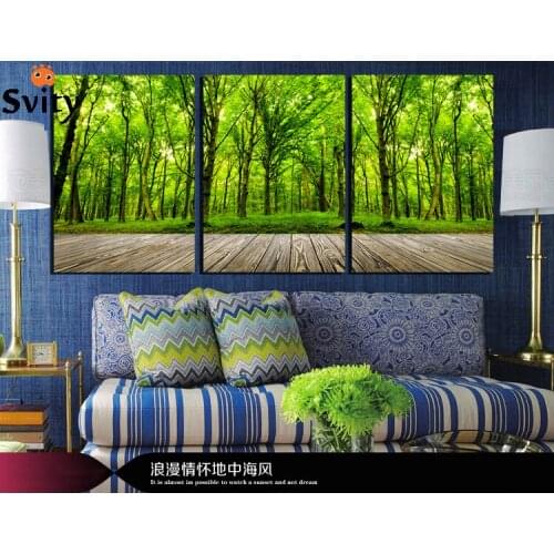 3pieces green tree Landscape painting print on canvas decoration home for living room CRAFTS Modular pictures FJ003 Unframed
