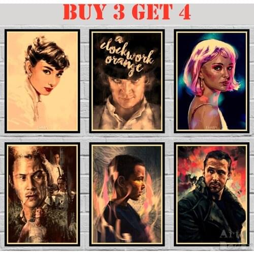 36 Designs Watercolor Movie Character Kraft paper Poster HomeDecal Painting Wall Sticker 42X30cm