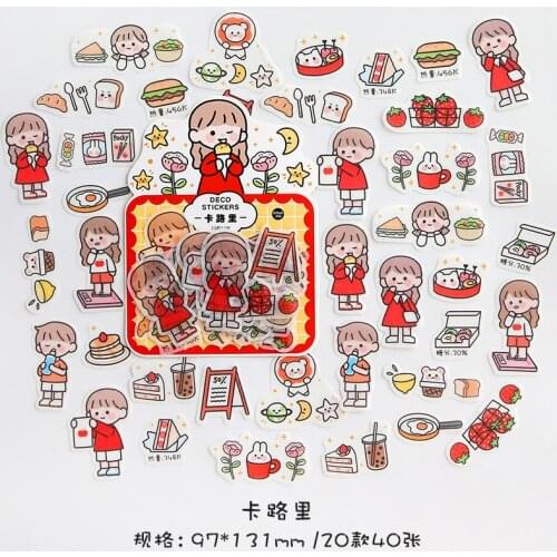 40 Sheets /Bag Lovely Girl Eat Bread Decorative Adhesive Sticker DIY Craft Notebook Computer Decoration