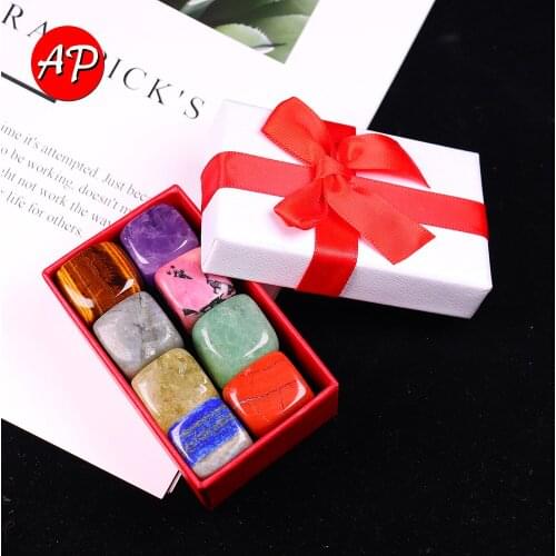 8pcs/set Natural crystal stone Rose quartz Healing Gemstone Chakras Therapy Stone for Childrens gift collection