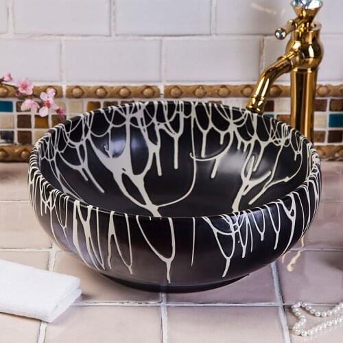 Black China Artistic Handmade Art wash basin Ceramic Counter Top Wash Basin Bathroom Sinks wash basin vanities ceramic bowl sink