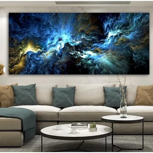 DDWW Blue Black Cloud Abstract Oil Painting Landscape Wall Picture for Living Room Canvas Modern Art Poster and Print