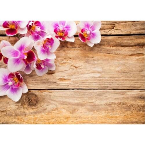 Planks Backdrop Pink Flowers and Yellow Wooden Board Photography Background Holiday Celebration Photo Booth Studio Decor