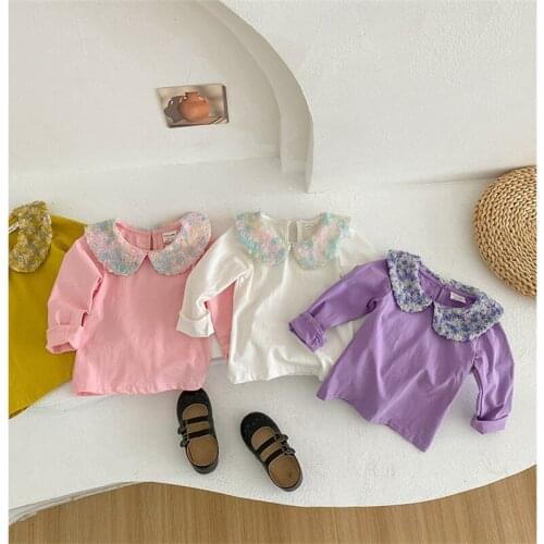 Lovely Flower Collar Baby T-Shirt Long-sleeve Baby Kids Cotton Clothing Children Clothes New Spring Autumn Kids Girl Tops