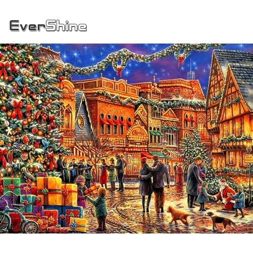 EverShine Diamond Embroidery Christmas Cross Stitch Kits 5D Diamond Painting Landscape Picture Of Rhinestones Street Home Decora