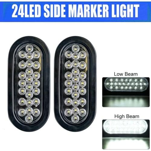 2pcs 12V 24 Led Oval Truck Trailer Stop Turn Tail Brake Light Side Marker Lamp Trailer Truck highlight Lamp White Set