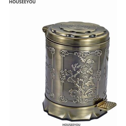 European Top-grade Foot Pedal Waste Bin Bronze Stainless Steel Trash Can Upset Plate Restoring Ancient Ways Household Cleaning