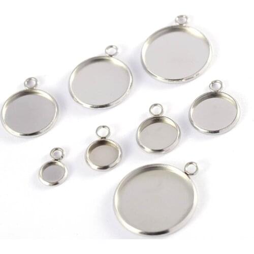 6/8/10/12/14/16/18/20/25mm Stainless Steel Round Base Settings Dome Cabochon DIY Jewelry Settings Connector Wholoesale 100pcs