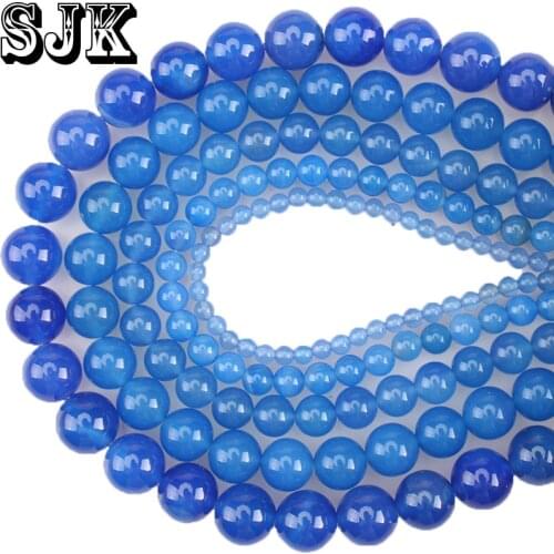 Free Shipping Natural Gem Stone Beads Blue Agates Round Loose Beads 4 6 8 10 12MM For Bracelet Jewelry Making