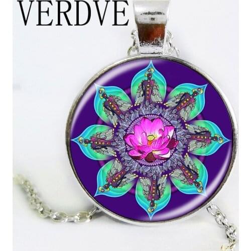 Hot Fashion Mandala Pendant Silver Plated Chain Necklace For Women Handmade Art Picture Glass DomeJewelry