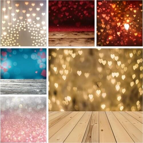 Laeacco Light Bokeh Love Heart Wooden Floor Dreamy Portrait Photography Backgrounds Photographic Backgrounds Birthday Photophone