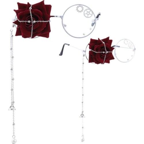 Fashion Unisex Round Handmade Flower Gear Long Chain Spectacles Eyeglasses Frame