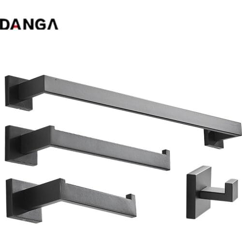 Bathroom Hardware Set Black Towel Rack Shelves Tissue Towel Bar Robe Hook Stainless Steel Paper Holder Bathroom Accessories