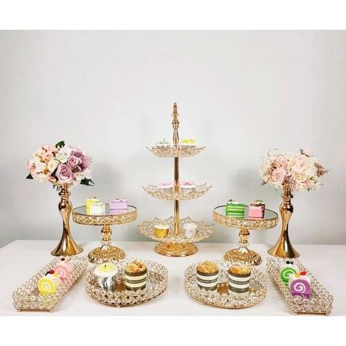1pcs -9pcs gold crystal Wedding Crystal Set 3 Tier Cupcake Cake Stand Gold Birthday