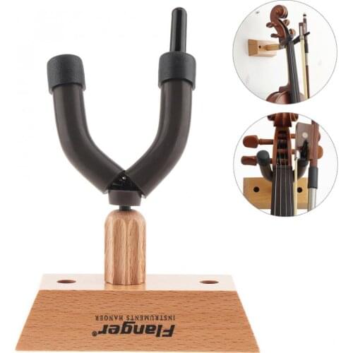 Flanger Wood Base Wall Mount Violin Hanger Hook Holder with Bow Holder for Home and Store Show Storage Violin