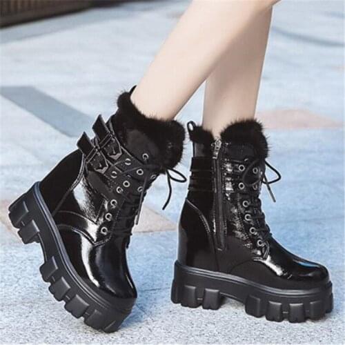2020 New Women Chunky Boots Winter Warm Snow Boots Women Faux Pu Ankle Boots For Female Shoes Botas Mujer Plush Shoe Black Beige