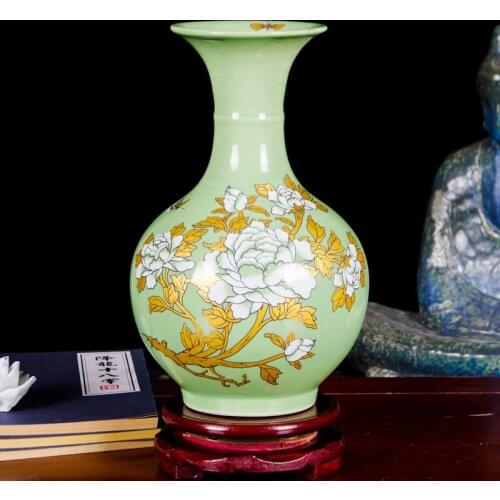 New Chinese Style Jingdezhen Color Glazed Ceramic Decor Vase Porcelain Golden Flower Vases For Christmas Day Gift