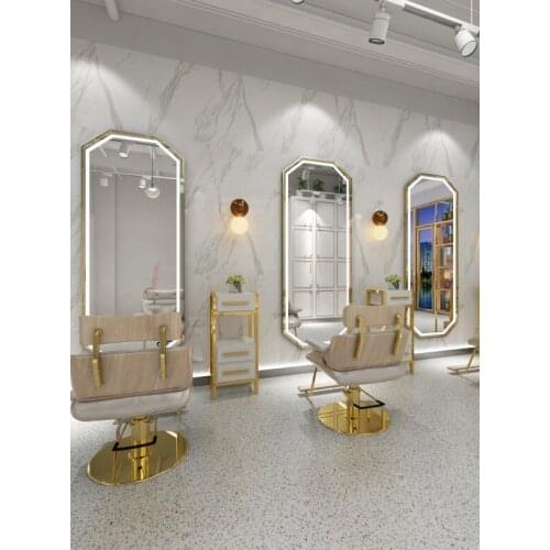 Barber shop mirror table beauty salon mirror with lamp LED mirror wall hanging simple single-sided mirror for hair salon