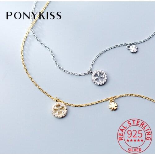 PONYKISS Romantic S925 Sterling Silver Flower Hollow Geometric Pendant Necklace Women Anniversary Delicate Jewelry Fashion Gift