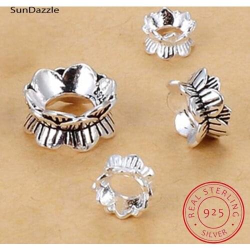 Real Solid 925 Sterling Silver Double Side Flower Bead Caps Connector Double Side End Bead Cap for DIY Jewelry Making Findings