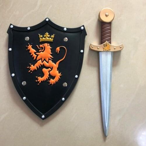 2pcs/Set Halloween Cosplay Prop Lion Shield Golden Sword PU Weapon Movie Game Anime Cos Kids Role Play Gift