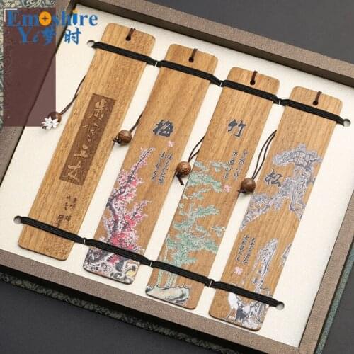 Retro Red Wood Bookmarks Set Graduation Gift Ebony Wood Creative Chinese Style Gift Bookmark Customization Starionery M030