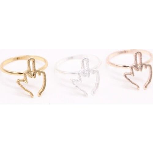 Silver color one-finger salute rings rock element finger rings for women