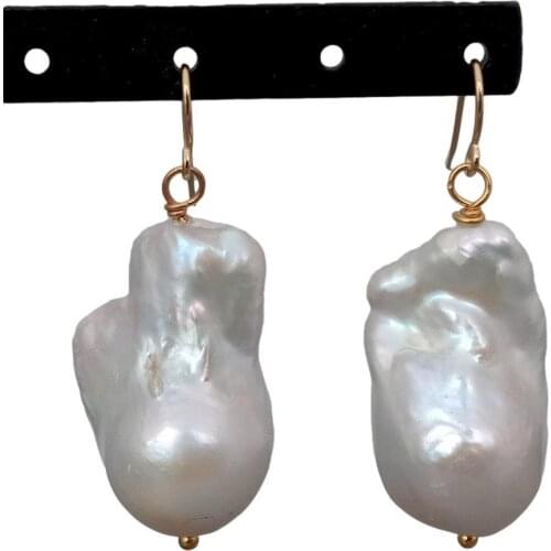 YYGEM Natural Nucleated Flameball Baroque Pearl Dangle Hook Earrings