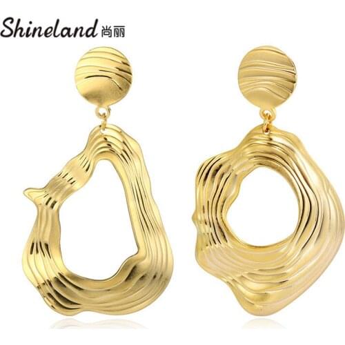 Shineland Unique Design Irregular Geometric Big Metal Earrings For Women Vintage Drop Earrings Statement Punk Jewelry Gifts