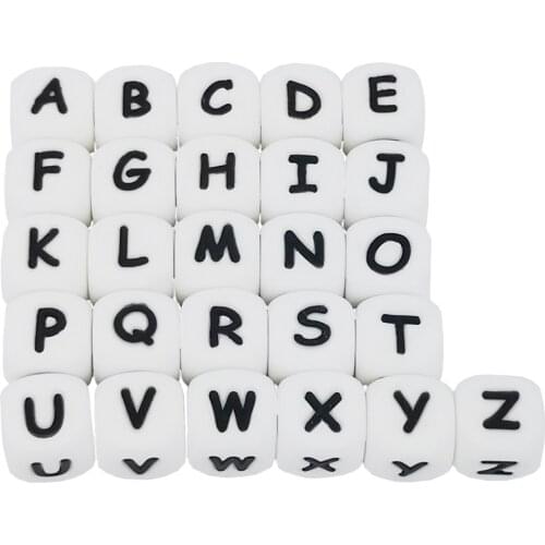 50pcs Letter Silicone Teething Beads Baby Chewing Alphabet Bead For DIY Name on Pacifier Chain Clip Teether Necklace 12mm Cube