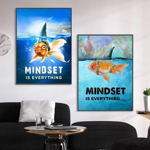 Modern Mindset Is Everything Motivation goldfish Canvas Poster And Prints Wall Art Painting For Room Decor Mural Pictures
