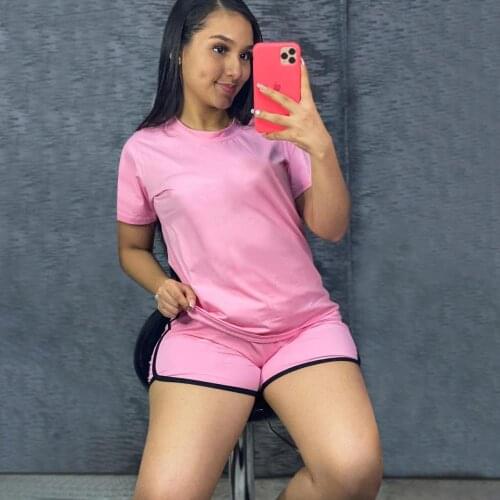 2PCS Short Sweatsuit Active Outfit Solid Round Neck Short Sleeve Loose T Shirt Top Casual Yoga Jogger Gym Workout Mini Shorts