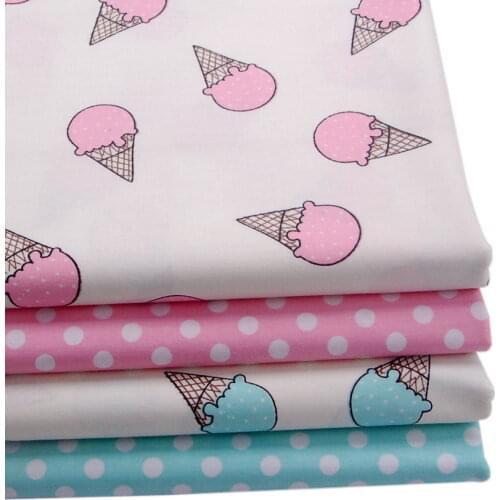 Syunss,Blue Pink Ice Cream Printed Cotton Fabric DIY Tissue Patchwork Telas Sewing Baby Toy Bedding Quilt Tecido Tilda The Cloth