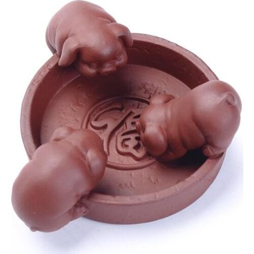 Three little pigs drink water, creative purple sand tea, pet tea, ceramic tea set, tea ceremony, zero match