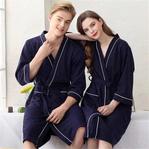 Four seasons commuting nightgown female plus size waffle couple bathrobes absorbent and quick-drying pajamas simple home service