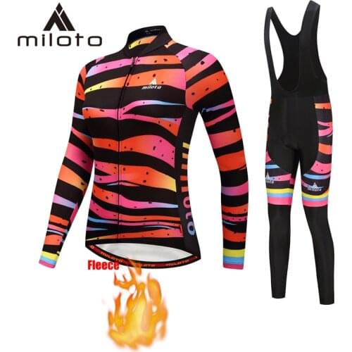 Miloto Women Bike Jersey Set Winter Cycling Clothing Thermal Fleece Long Sleeve Suit Lady Road Bike Uniform Outdoor Jacket