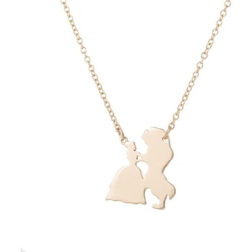 Love Stainless Steel Movie Jewelry Beauty and the Beast Necklace For Women BFF Princess Pendant Necklaces Lover Accessory Gifts