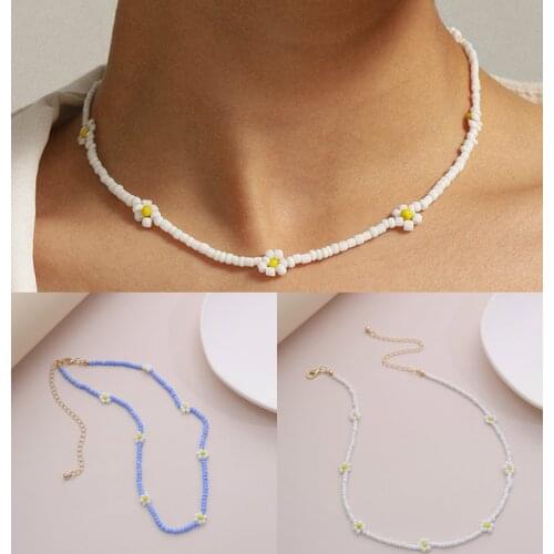 Bohemian Colorful Seed Bead Flower Choker Necklace Short Collar Clavicle Chain Necklace For Women Jewelry
