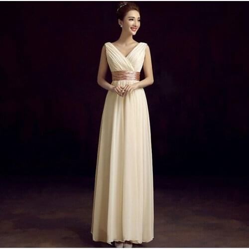 Beauty-Emily Long Chiffon V Neck Bridesmaid Dresses Sleeveless Prom Party Dress For Wedding Guests Lace Up Open Back Vestido